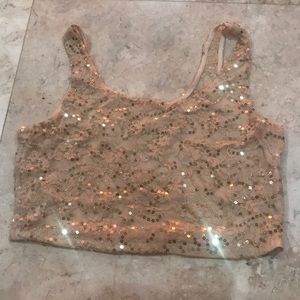 Beige sequin crop tank